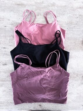Halara Backless Double Strap Crop Top Bundle (3-Pack) | Black, Rose, Plum Large